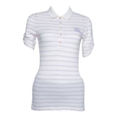 Burberry Brit Off White Striped Cotton Modal Polo T-Shirt XS