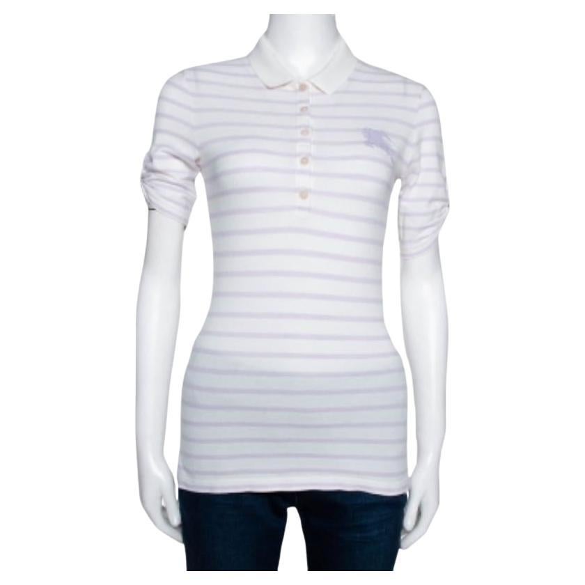 Burberry Brit Off White - Maglietta Polo in cotone e modal a righe XS in vendita