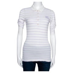 Burberry Brit Off White Striped Cotton Modal Polo T-Shirt XS