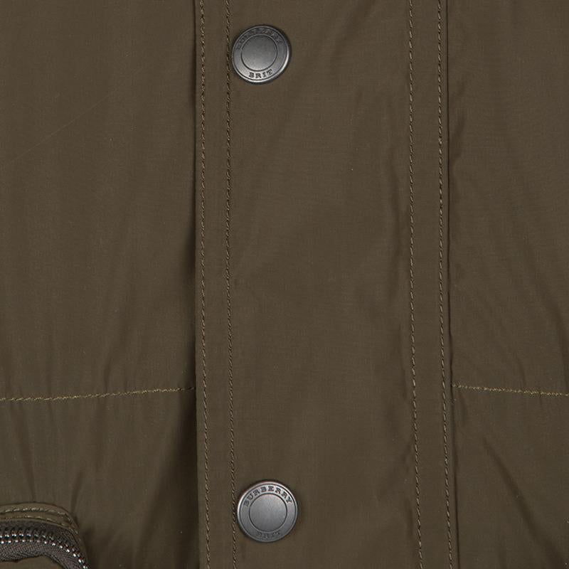 Burberry Brit Olive Green Rib Trim Hooded Zip Front Jacket M In Good Condition In Dubai, Al Qouz 2