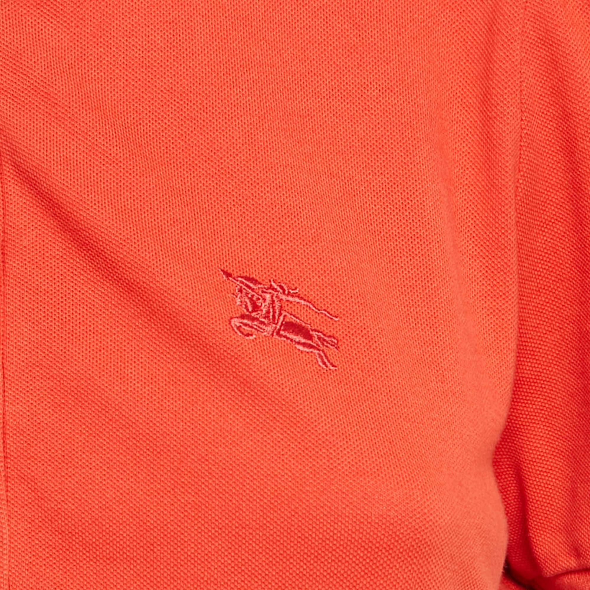 Red Burberry Brit Orange Cotton Knit Contrast Collar Top M