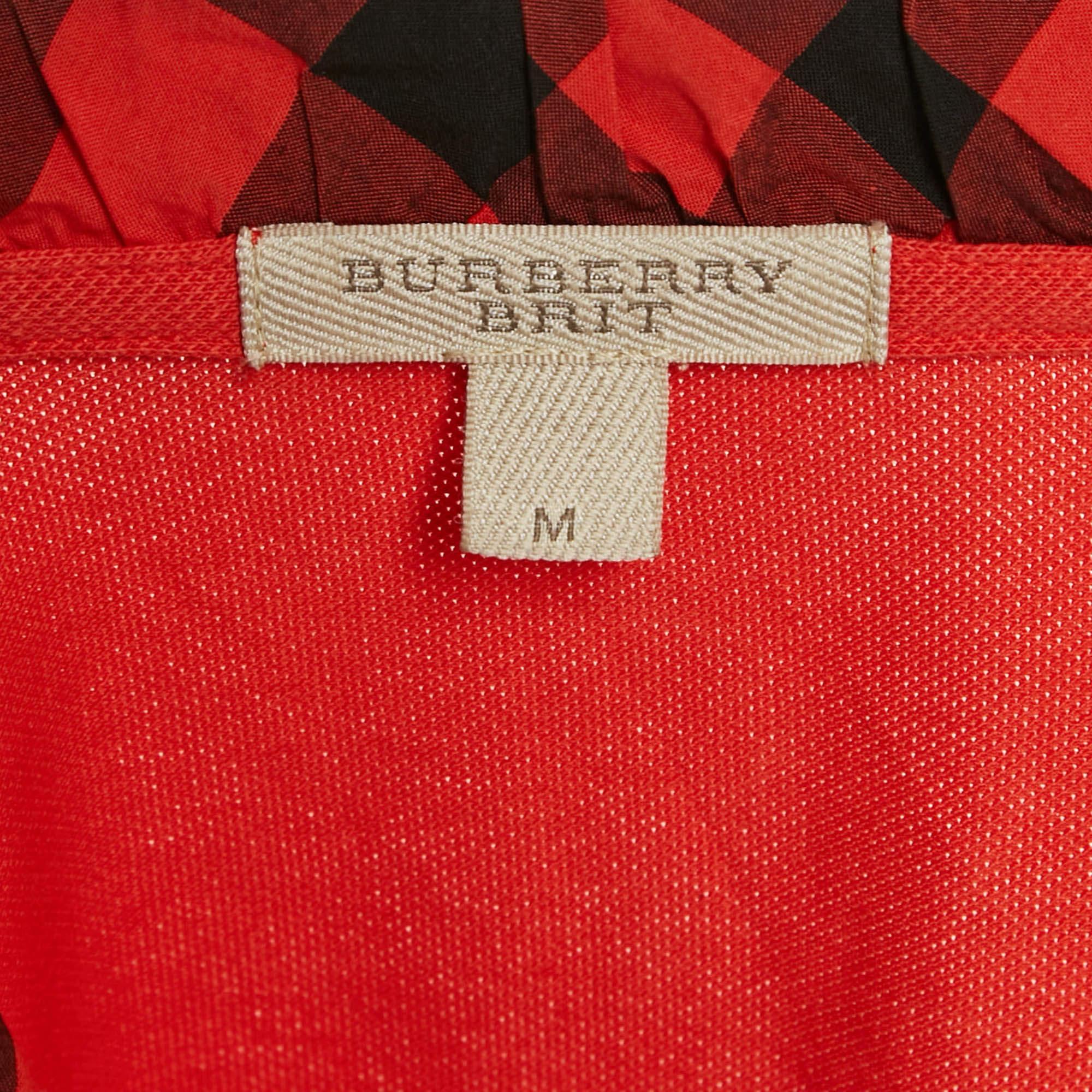 Burberry Brit Orange Cotton Knit Contrast Collar Top M In Good Condition In Dubai, Al Qouz 2
