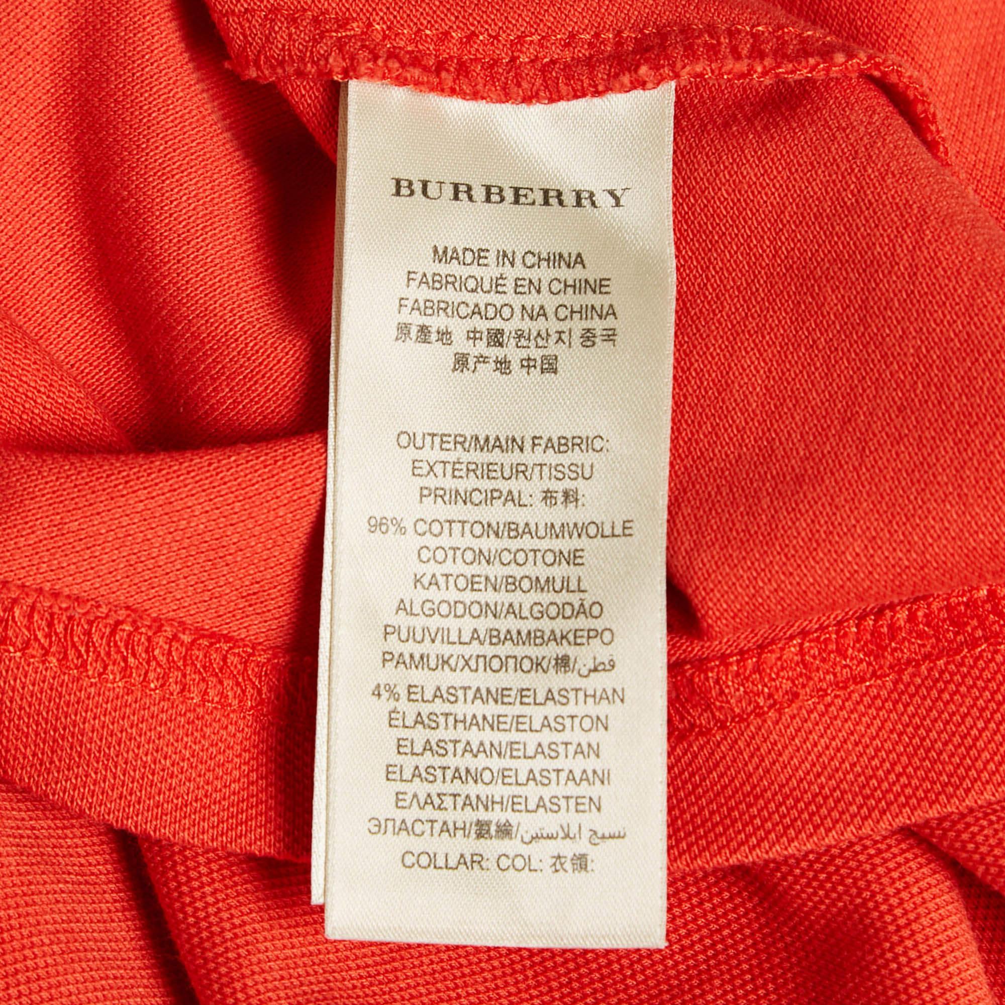 Women's Burberry Brit Orange Cotton Knit Contrast Collar Top M
