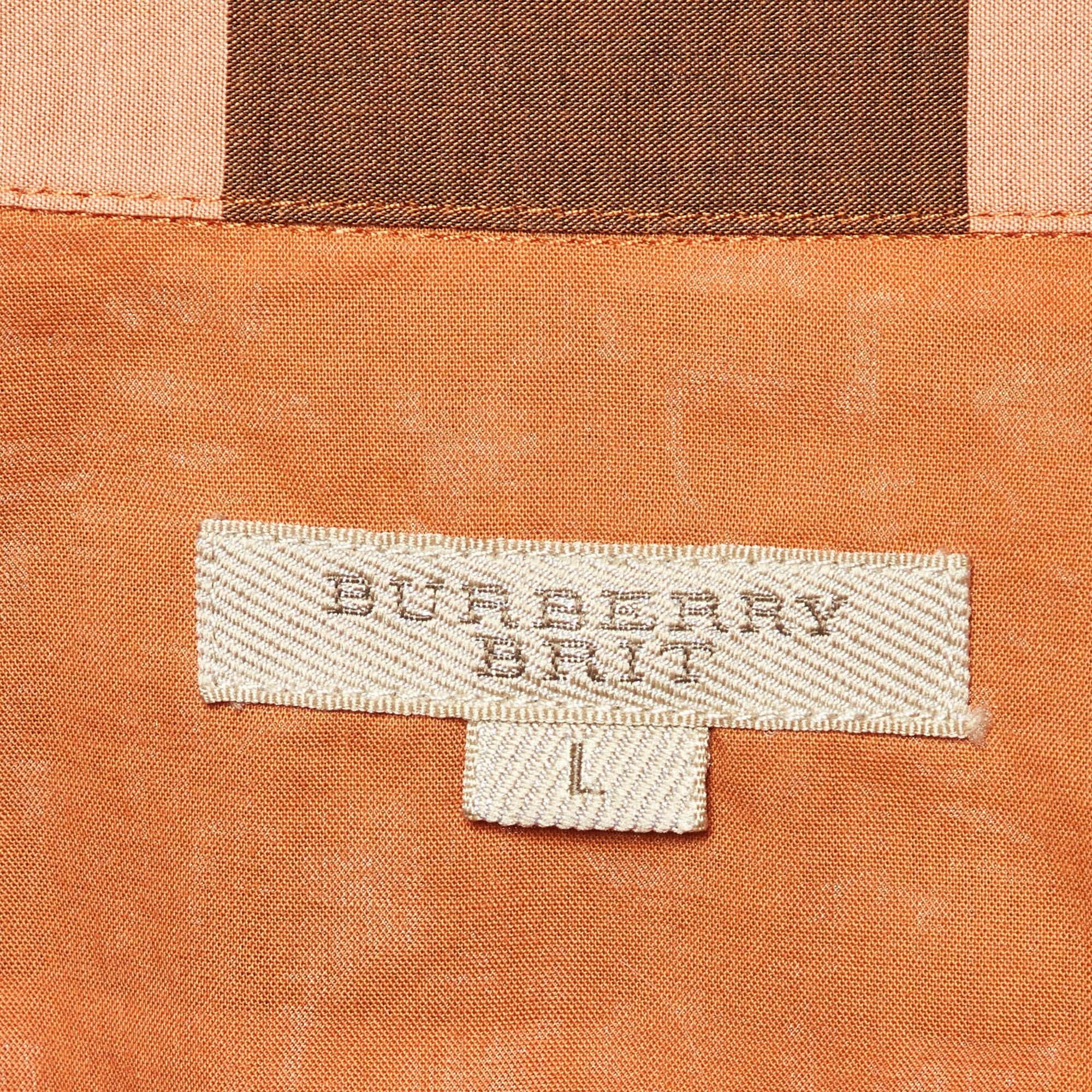 Women's Burberry Brit Orange Nova Checks Cotton Shirt L