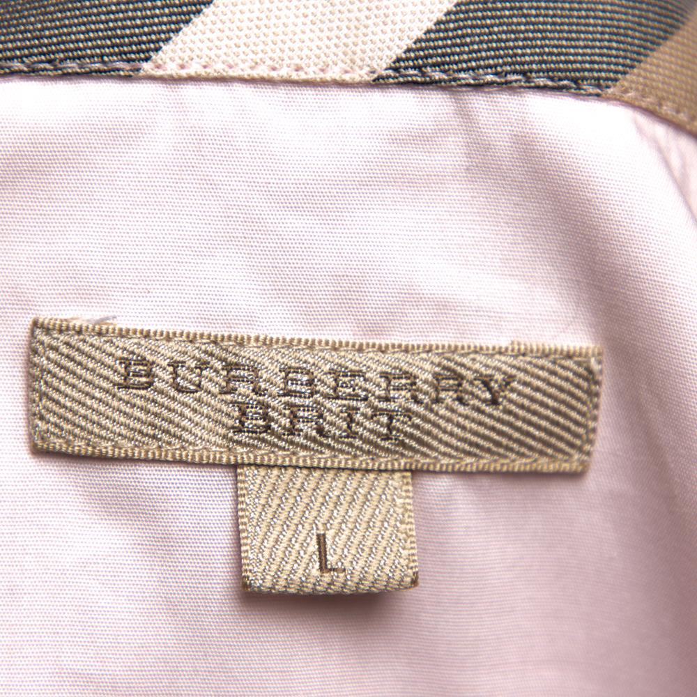 Burberry Brit Pink Cotton Button Front Shirt L In Excellent Condition In Dubai, Al Qouz 2