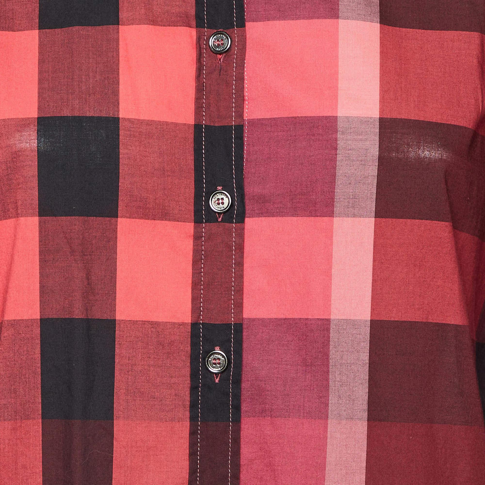 Brown Burberry Brit Pink Nova Check Cotton Button Front Shirt L For Sale