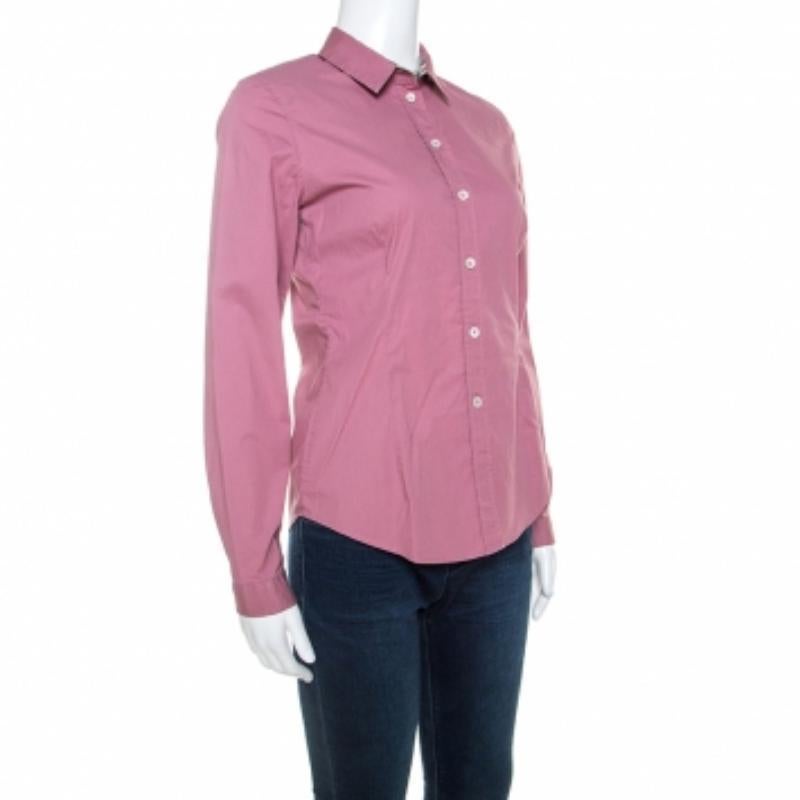 De las mujeres Burberry Brit Pink Stretch Cotton Button Front Shirt S en venta