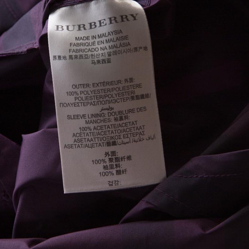 Black Burberry Brit Plum Purple Novacheck Print Double Breasted Coat L