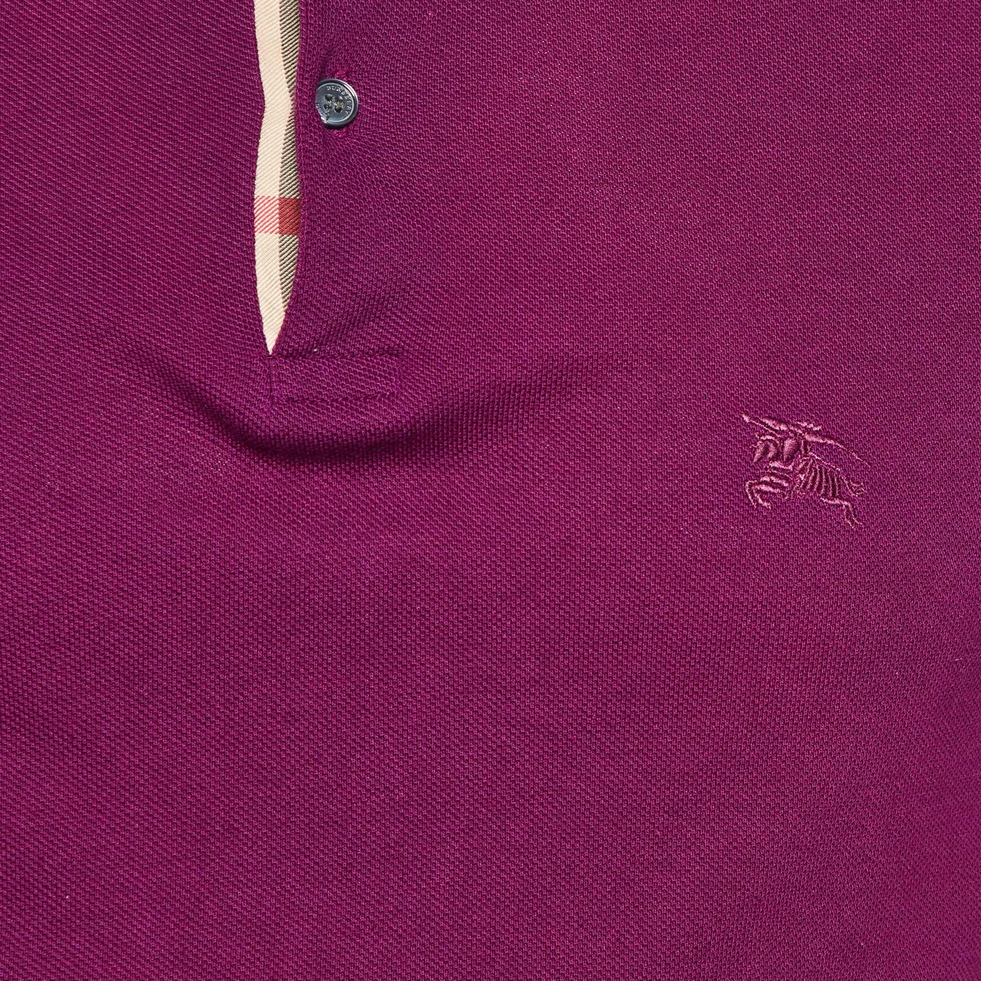 Burberry Brit Viola Cotone Pique Knit Logo Embroidered Polo T-Shirt S In condizioni buone in vendita a Dubai, Al Qouz 2
