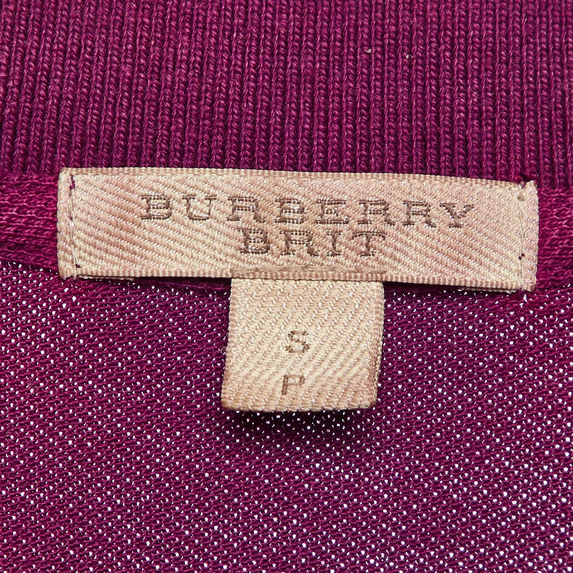 Uomo Burberry Brit Viola Cotone Pique Knit Logo Embroidered Polo T-Shirt S in vendita