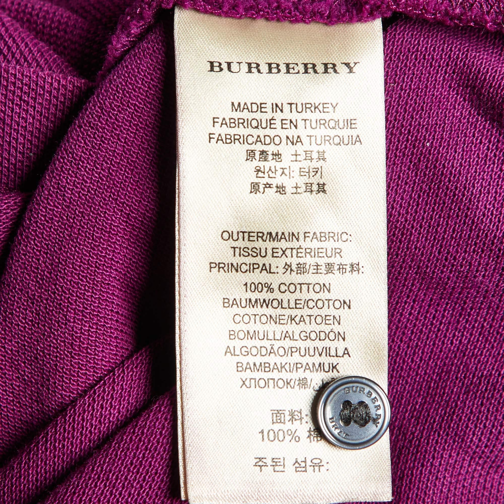 Burberry Brit Viola Cotone Pique Knit Logo Embroidered Polo T-Shirt S in vendita 1
