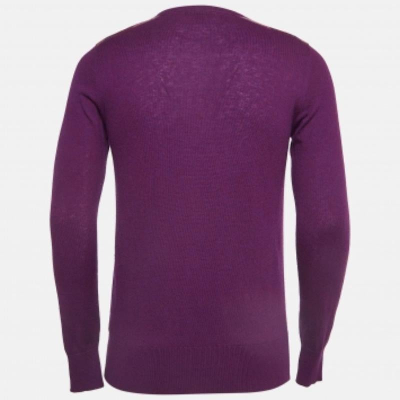 De los hombres Burberry Brit Sudadera púrpura de punto de lana y algodón con ribete en contraste S en venta