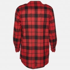 Burberry Brit Red/Black Checked Wool Long Sleeve Blouse M