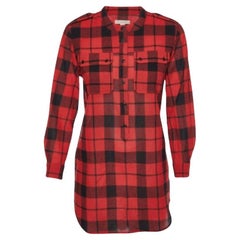 Burberry Brit Red/Black Checked Wool Long Sleeve Blouse M