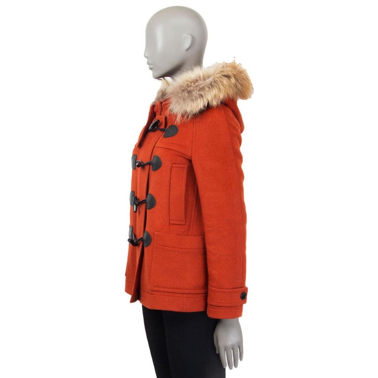 BURBERRY BRIT red wool FUR TRIM YORKDALE DUFFLE Coat Jacket 4 XXS For Sale  at 1stDibs | burberry detachable fur trim wool duffle coat, burberry brit duffle  coat