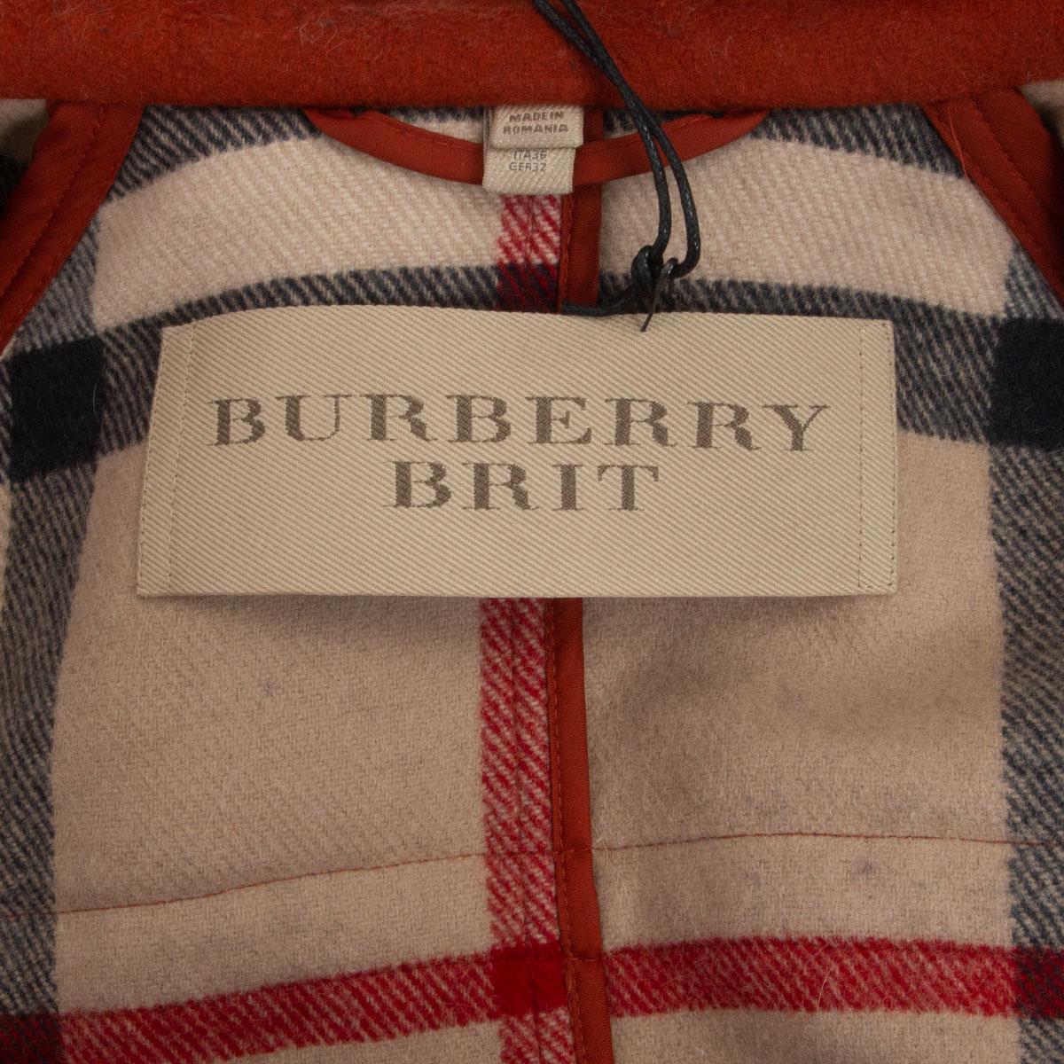 Red BURBERRY BRIT red wool FUR TRIM YORKDALE DUFFLE Coat Jacket 4 XXS