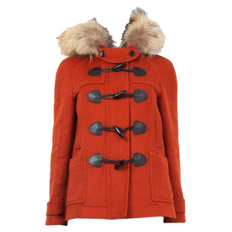BURBERRY BRIT red wool FUR TRIM YORKDALE DUFFLE Coat Jacket 4 XXS For Sale  at 1stDibs