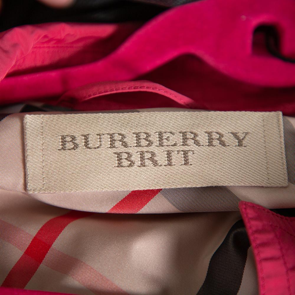 Burberry Brit Ruby Pink Synthetic Mid Length Belted Coat M 1