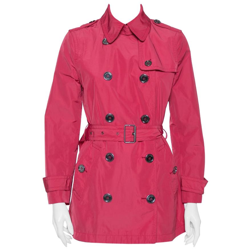 Burberry Brit Ruby Pink Synthetic Mid Length Belted Coat M