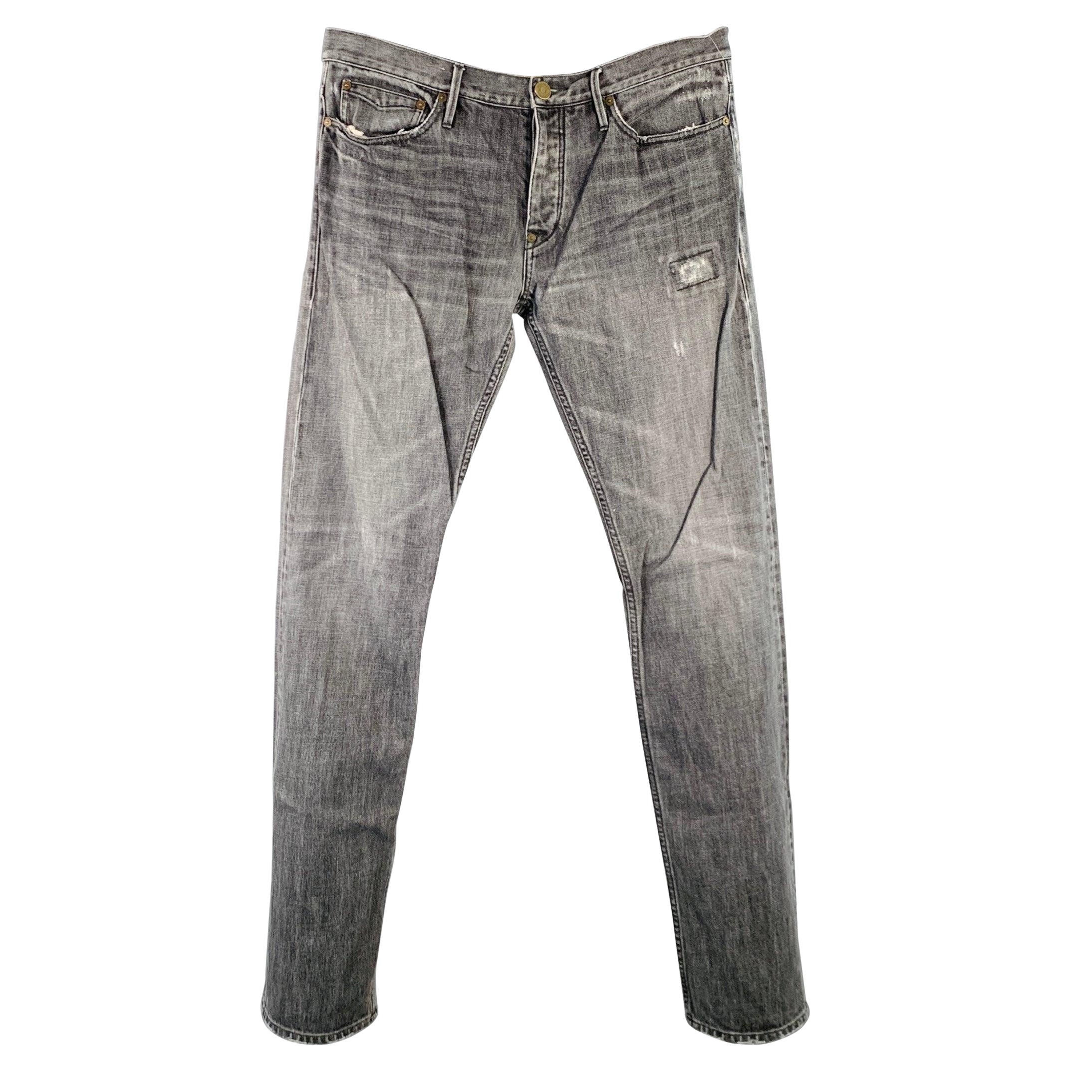 BURBERRY BRIT Size 33 Steadman Grey Twill Cotton Straight Slim Distressed Jeans