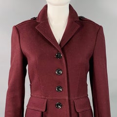 BURBERRY BRIT Size 4 Burgundy Virgin Wool Blend Single Breasted Coat