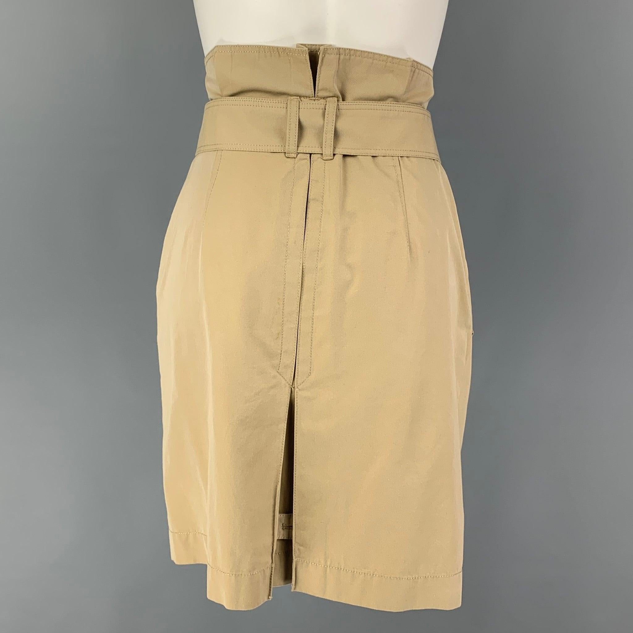 Beige BURBERRY BRIT Size 6 Khaki Cotton Double Breasted Belted Skirt For Sale