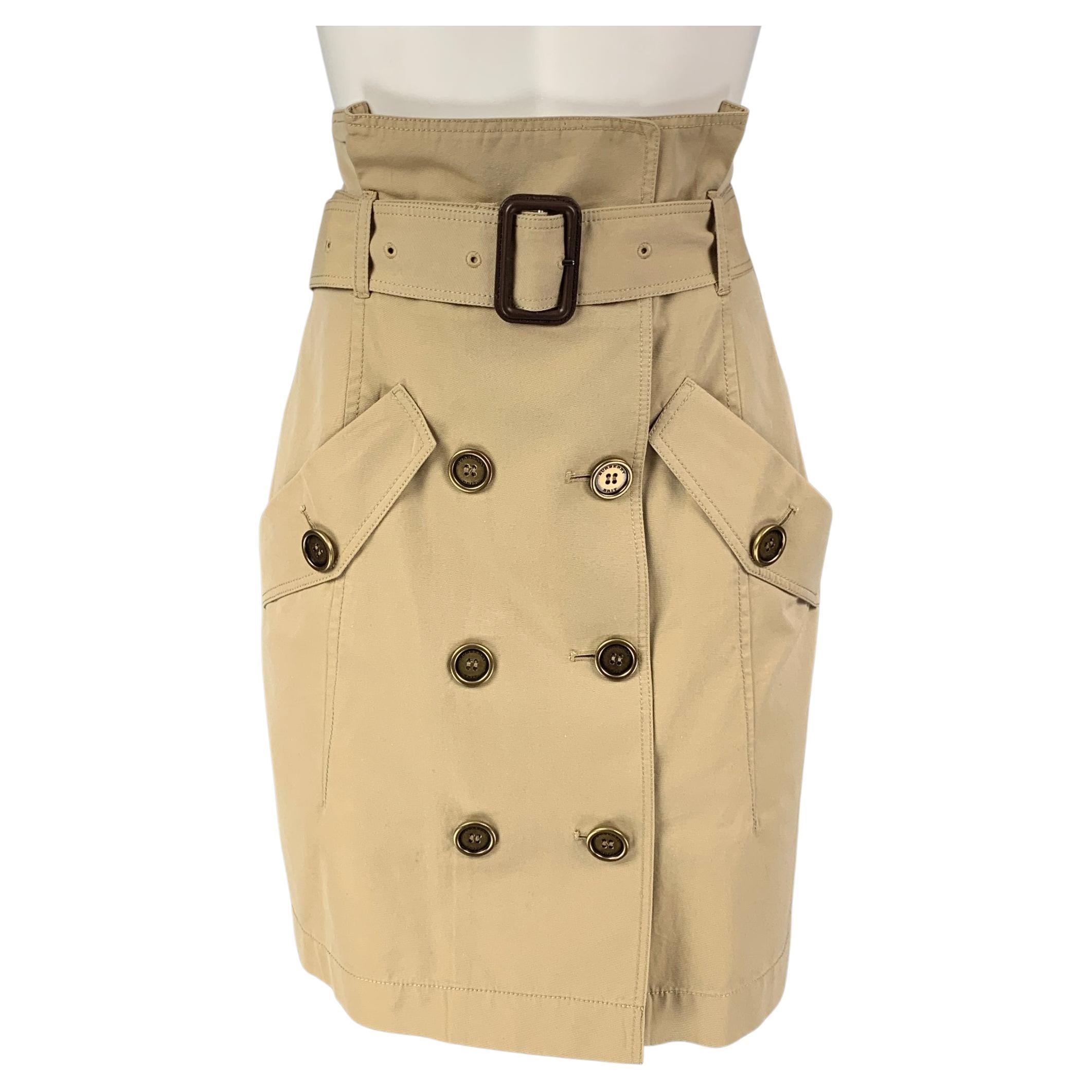 BURBERRY BRIT Size 6 Khaki Cotton Double Breasted Belted Skirt For Sale at  1stDibs