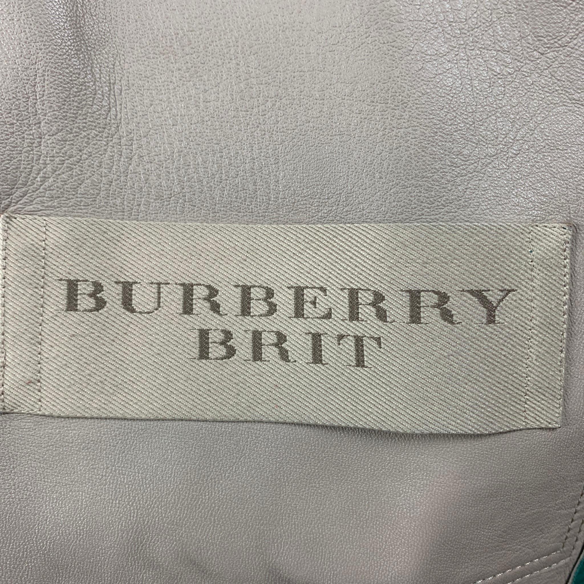 BURBERRY BRIT Size L Green Lamb Skin Leather Parka Jacket In Good Condition In San Francisco, CA