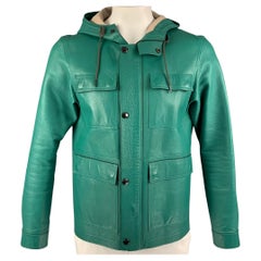 BURBERRY BRIT Size L Green Lamb Skin Leather Parka Jacket