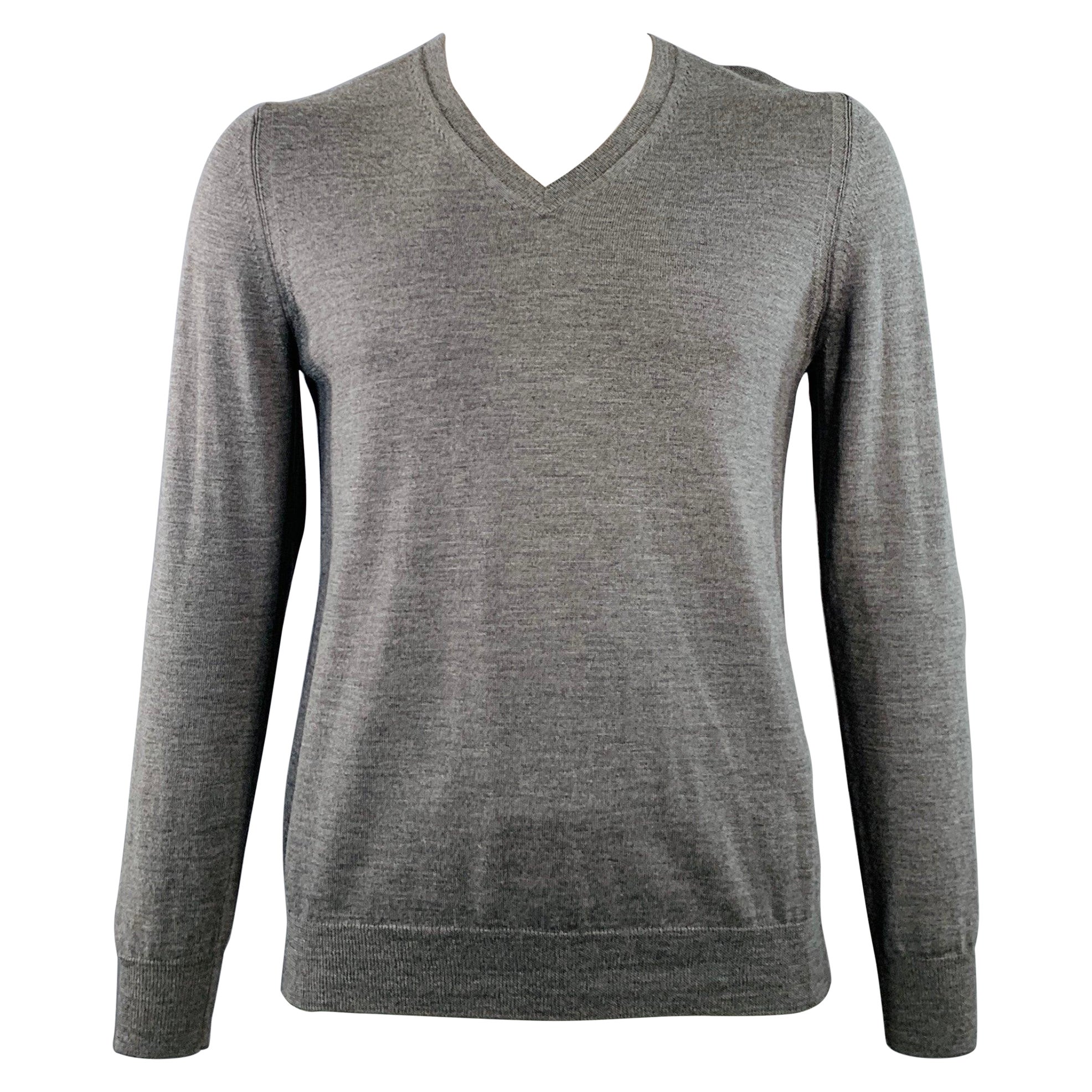 BURBERRY BRIT Size L Grey Charcoal Jersey Wool V-Neck Pullover