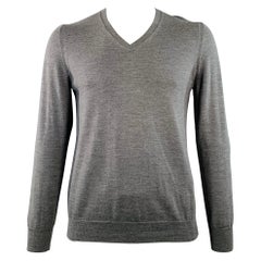BURBERRY BRIT Size L Grey Charcoal Jersey Wool V-Neck Pullover