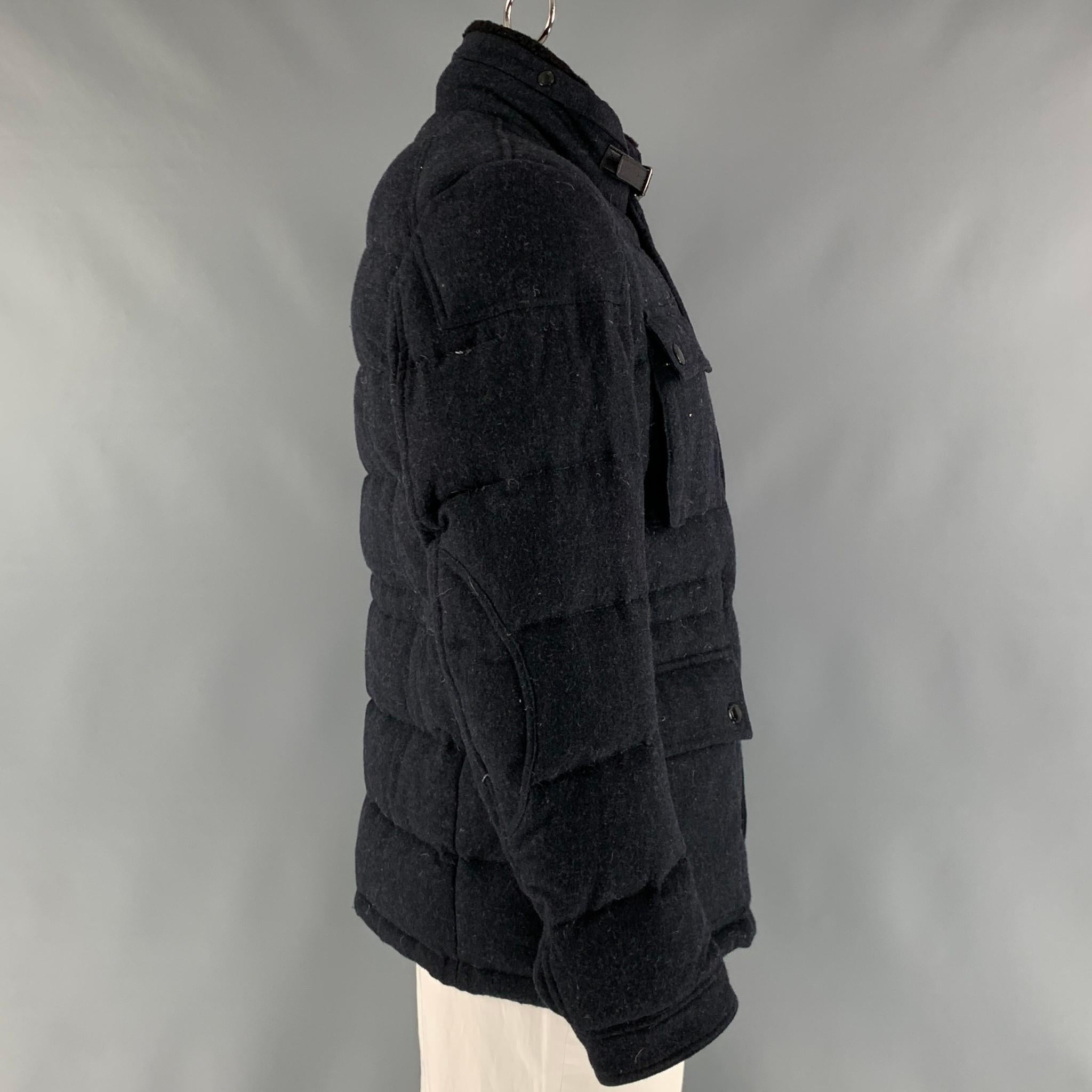 Black BURBERRY BRIT Size L Navy Quilted Wool Polyamide Jacket