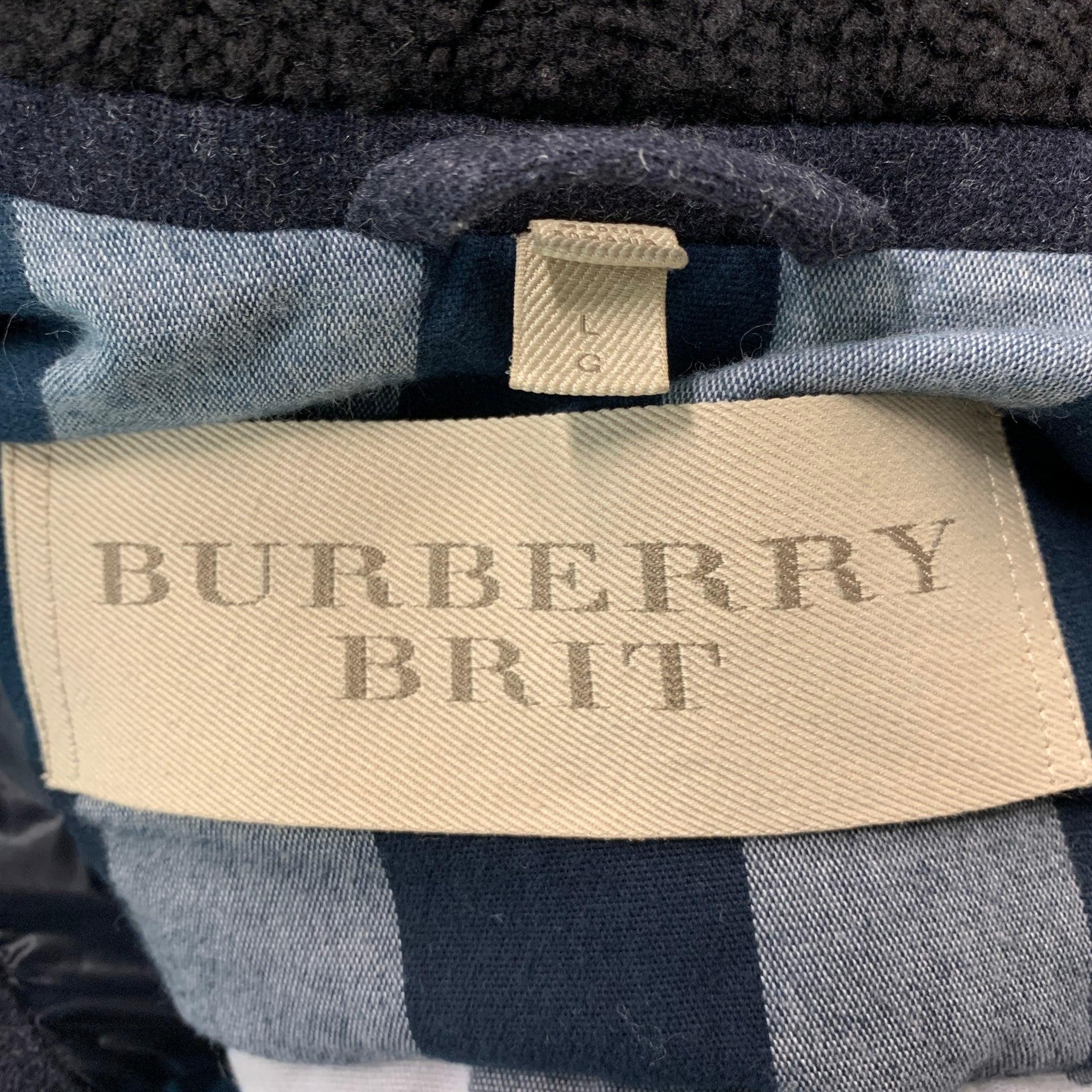 BURBERRY BRIT  Size L Navy Quilted Wool  Polyamide Jacket For Sale 1