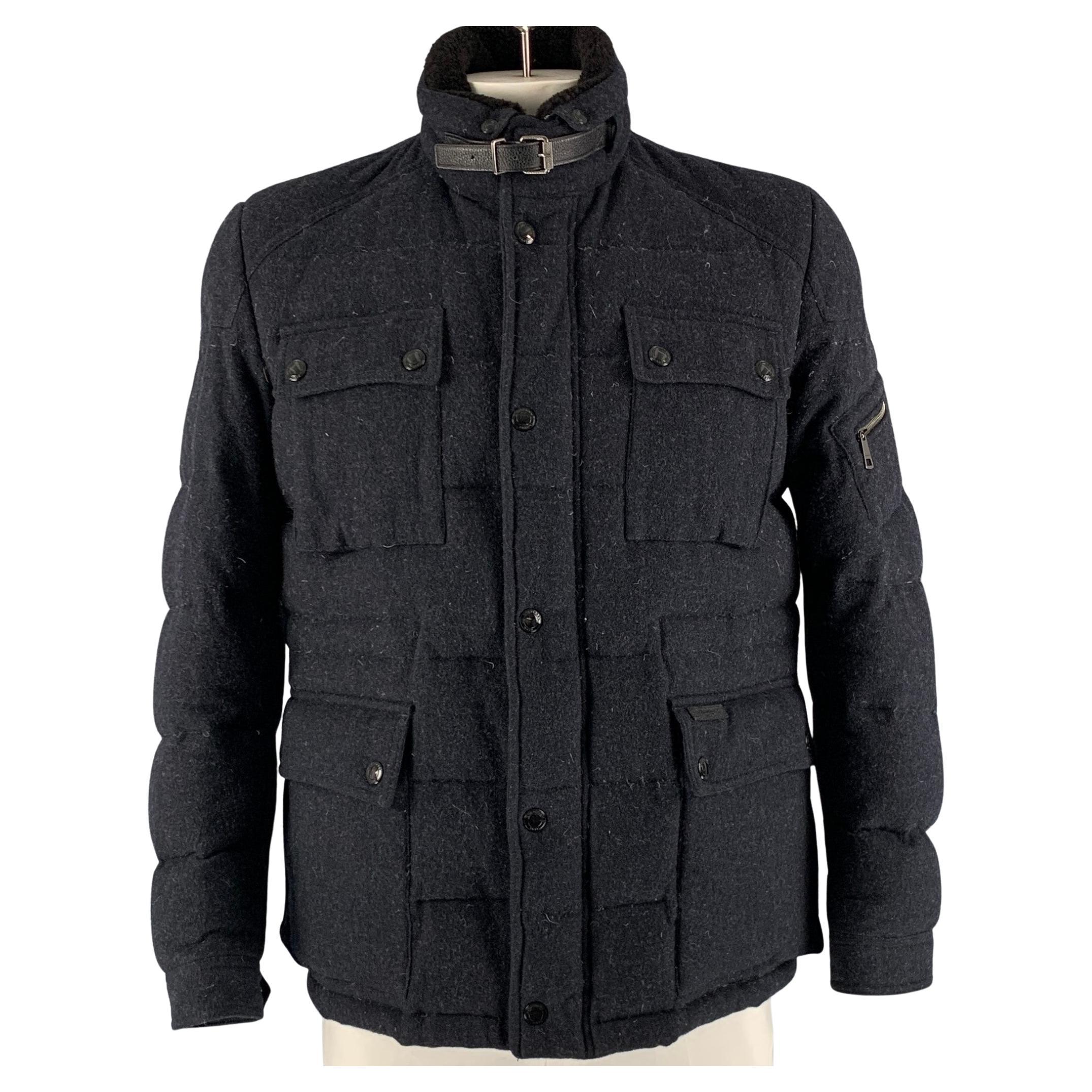 BURBERRY BRIT Size L Navy Quilted Wool Polyamide Jacket