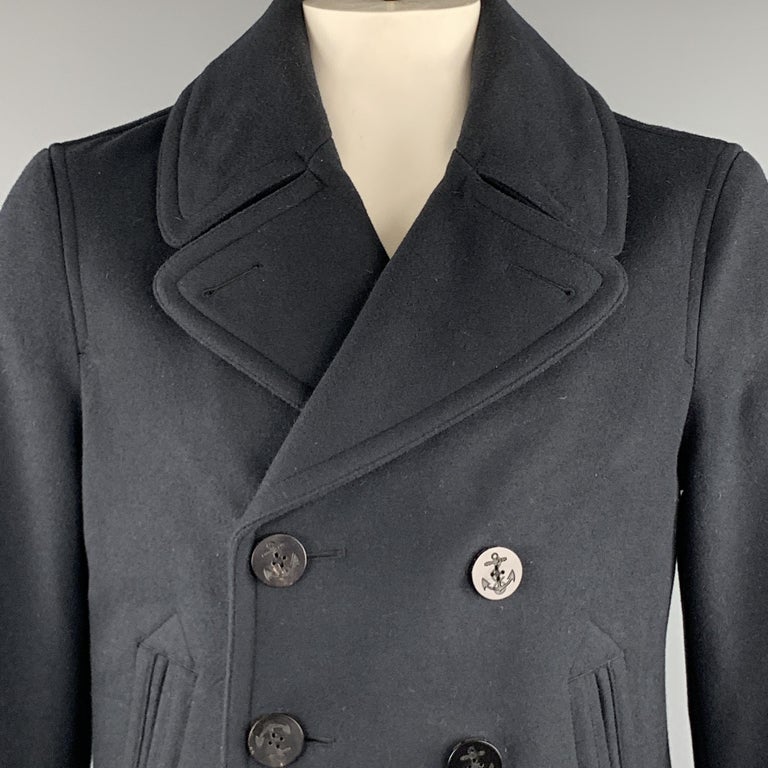 BURBERRY BRIT Size L Navy Wool / Cashmere Double Breasted Peacoat at ...