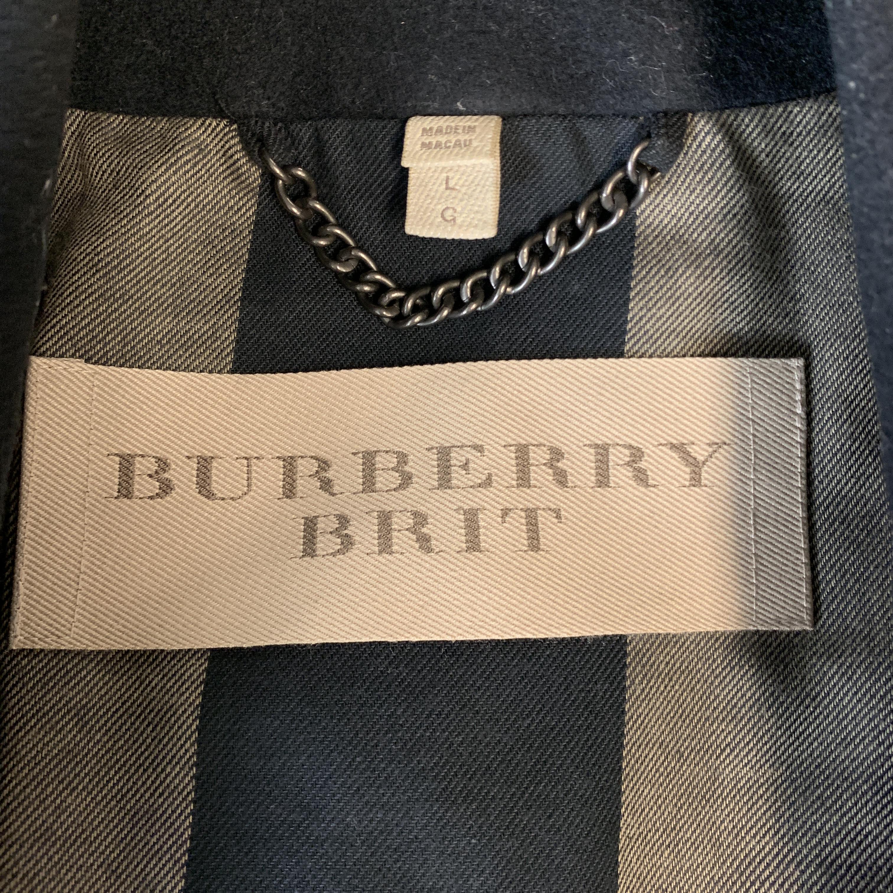 BURBERRY BRIT Size L Navy Wool / Cashmere Double Breasted Peacoat In Excellent Condition In San Francisco, CA