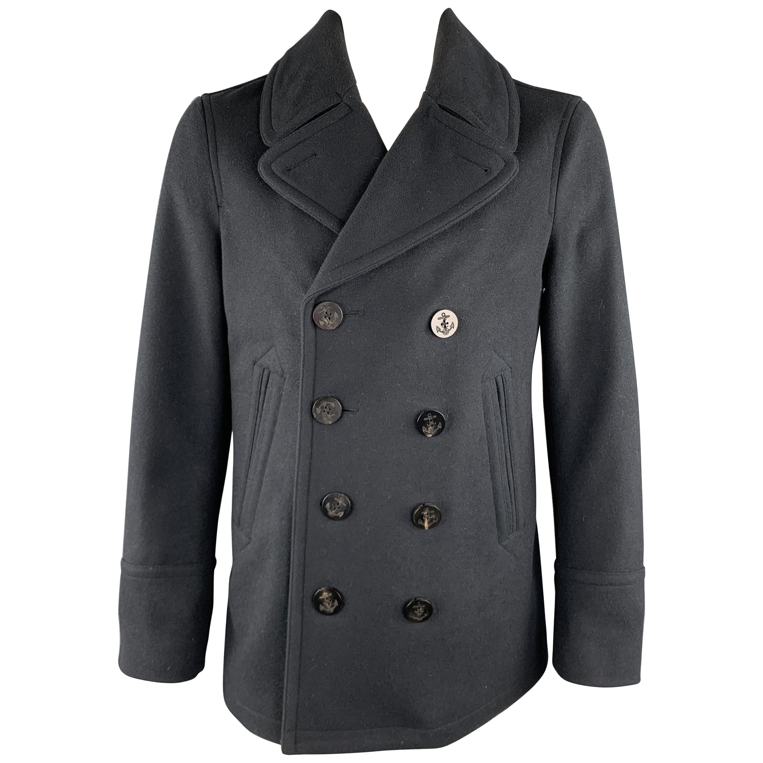 BURBERRY BRIT Size L Navy Wool / Cashmere Double Breasted Peacoat