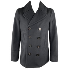 BURBERRY BRIT Size L Navy Wool / Cashmere Double Breasted Peacoat