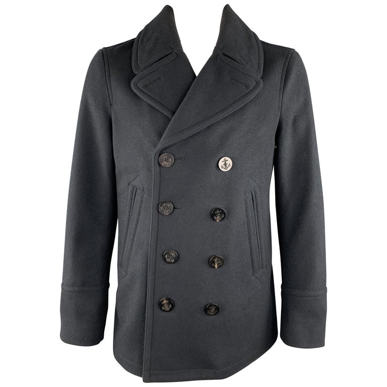 BURBERRY BRIT Size L Navy Wool / Cashmere Double Breasted Peacoat at 1stDibs
