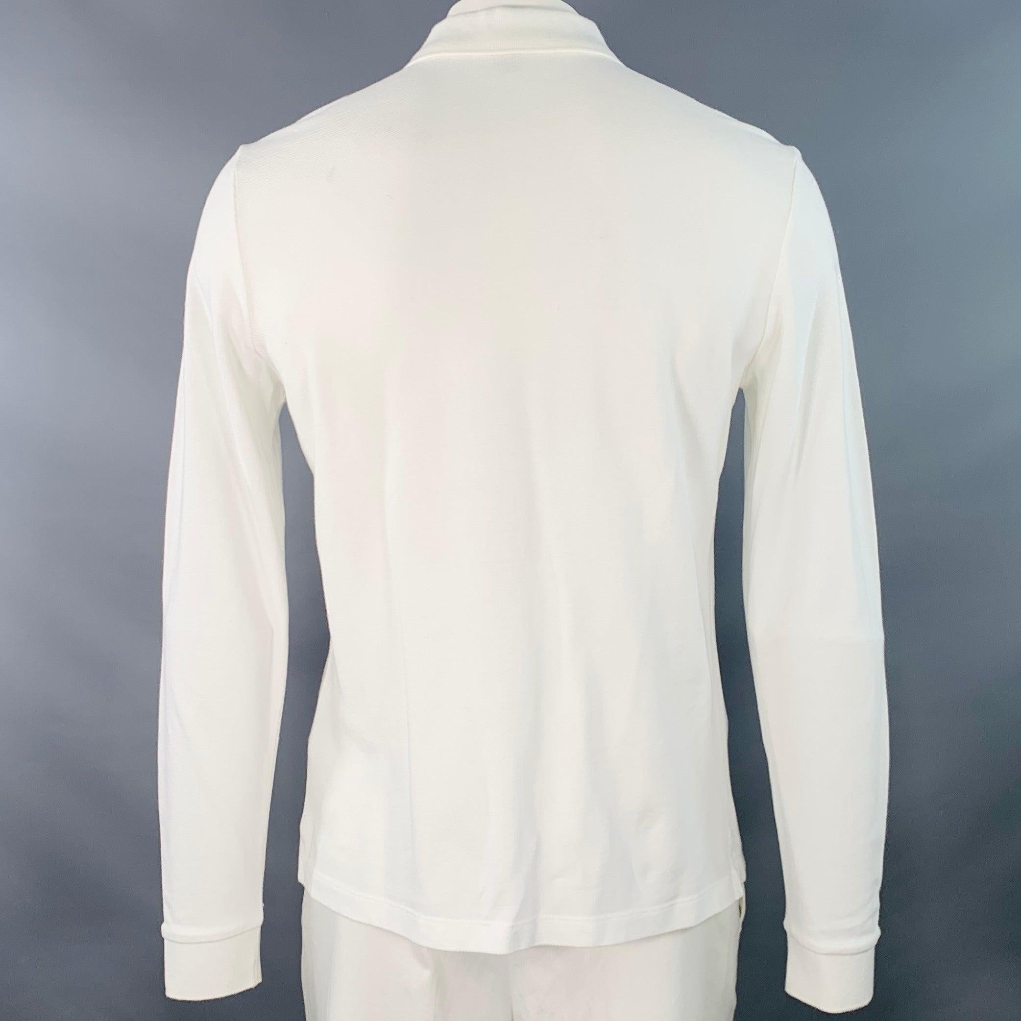 Blanc Burberry BRIT Size L White Embroidery Cotton Pique Contrast Trim Long Sleeve Polo en vente