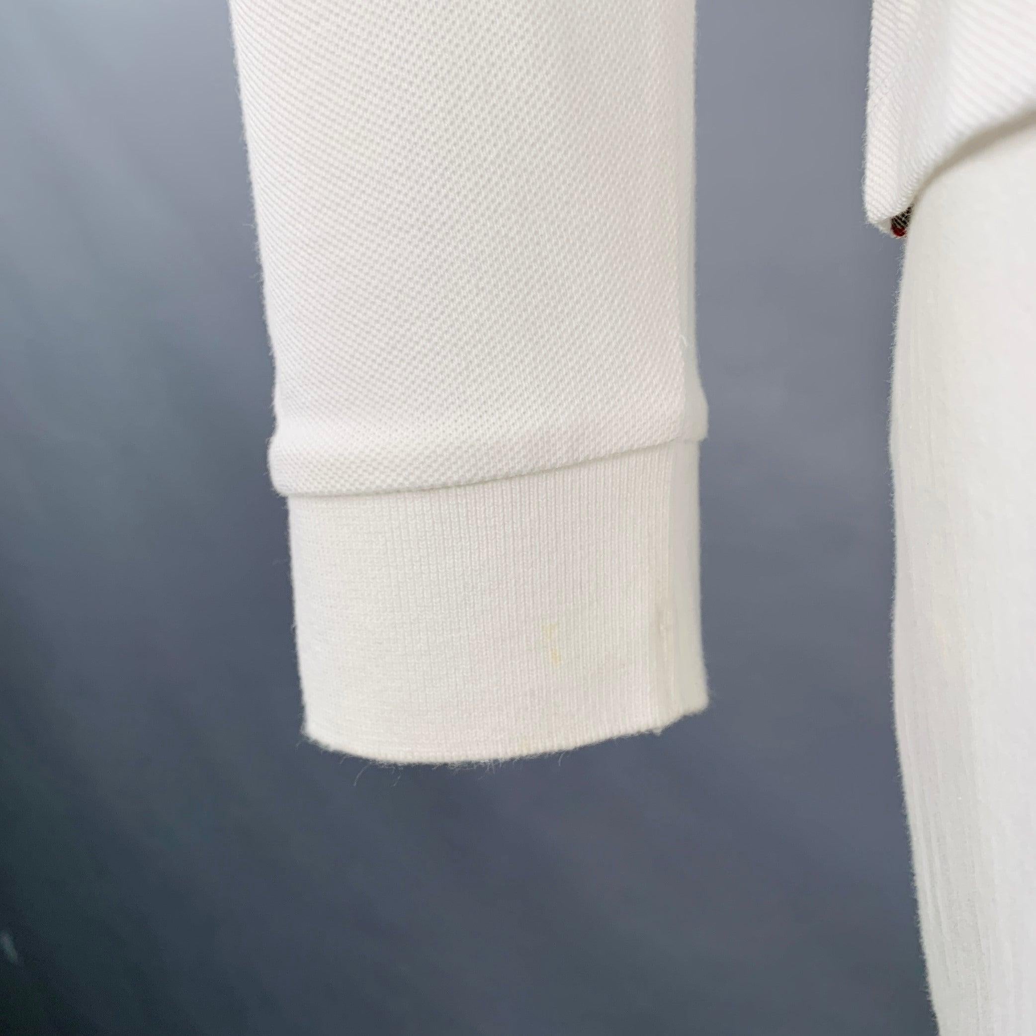 Burberry BRIT Size L White Embroidery Cotton Pique Contrast Trim Long Sleeve Polo Bon état - En vente à San Francisco, CA