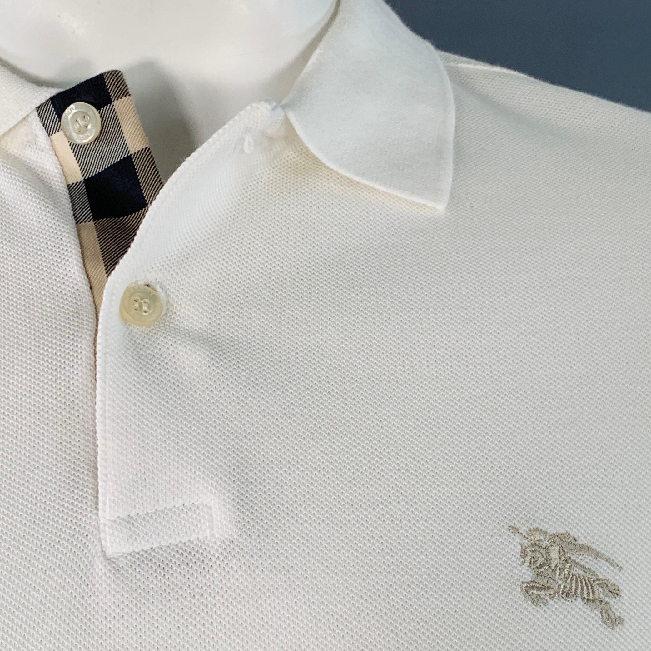 Burberry BRIT Size L White Embroidery Cotton Pique Contrast Trim Long Sleeve Polo en vente 2