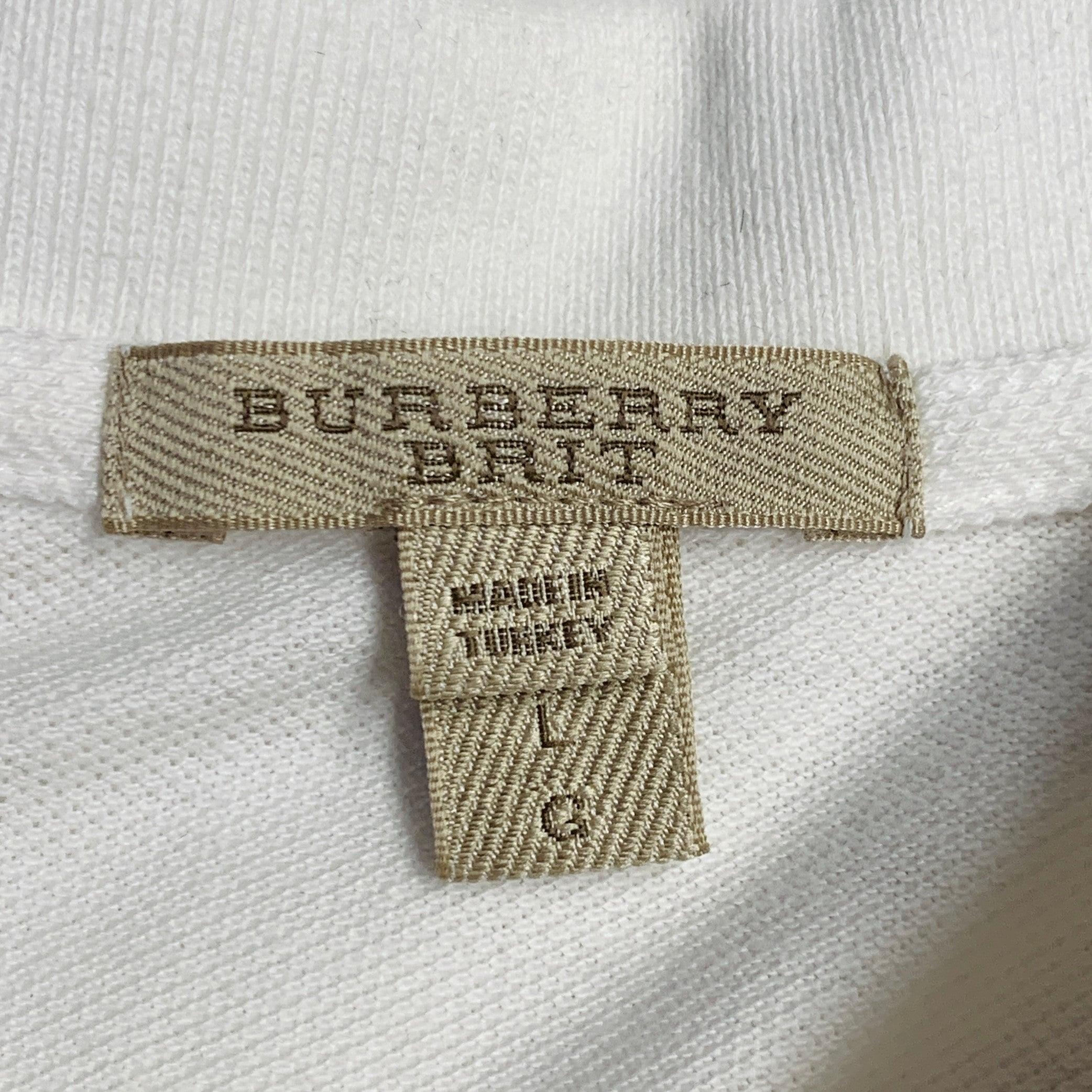 Burberry BRIT Size L White Embroidery Cotton Pique Contrast Trim Long Sleeve Polo en vente 3