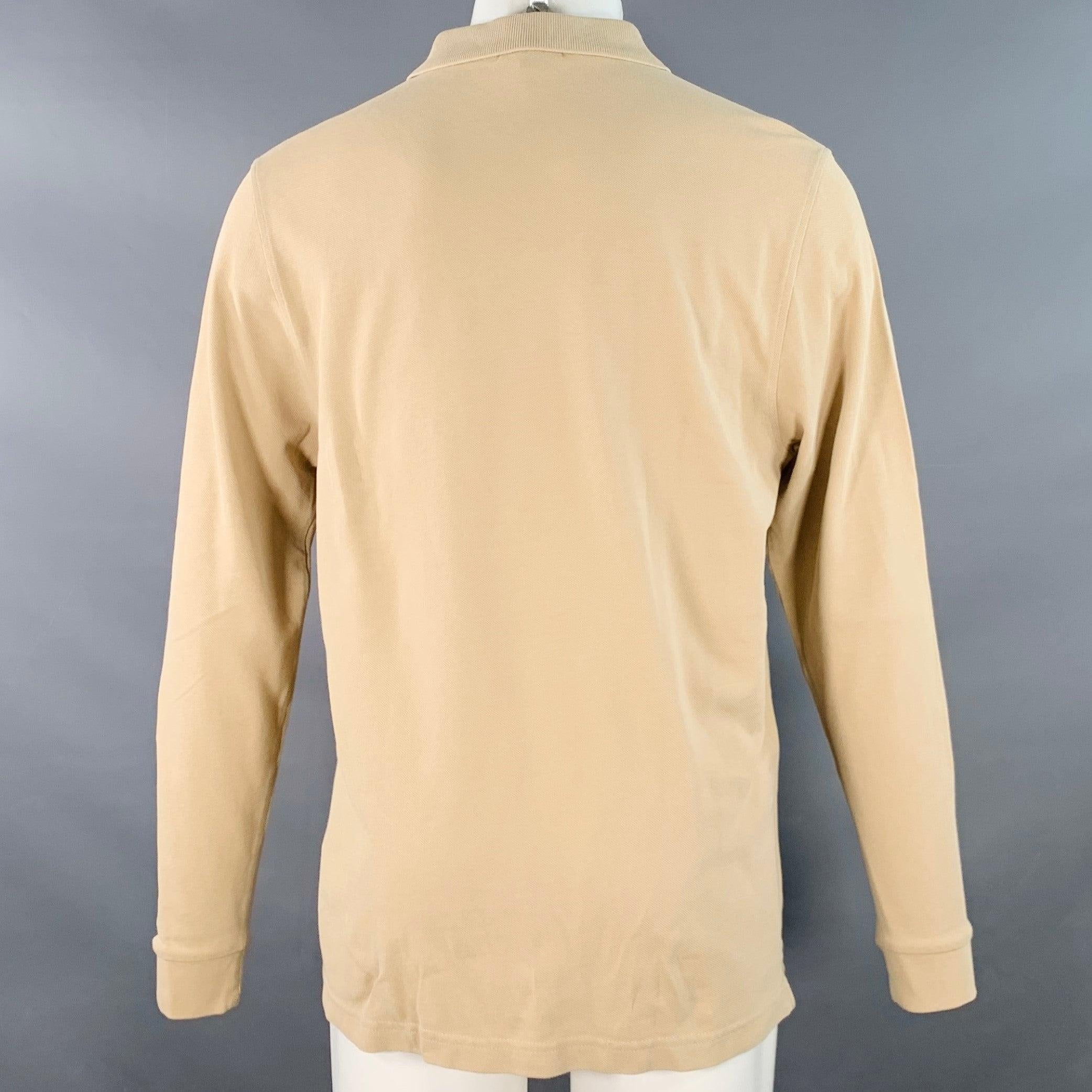 Burberry Brit Size M Beige Embroidery Cotton Pique Classic Fit Contrast Trim Long Sleeve Polo Pour hommes en vente