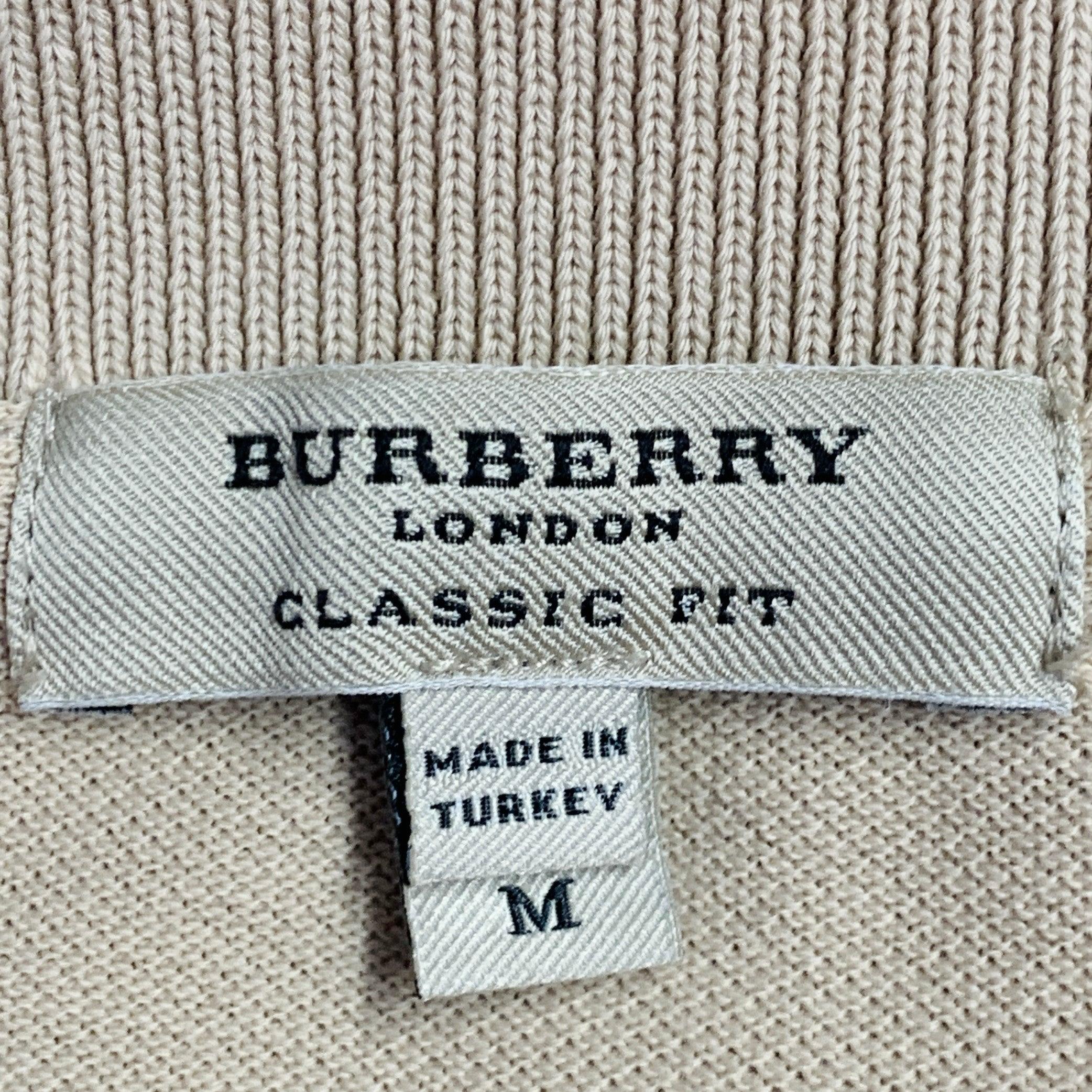 Burberry Brit Size M Beige Embroidery Cotton Pique Classic Fit Contrast Trim Long Sleeve Polo en vente 4