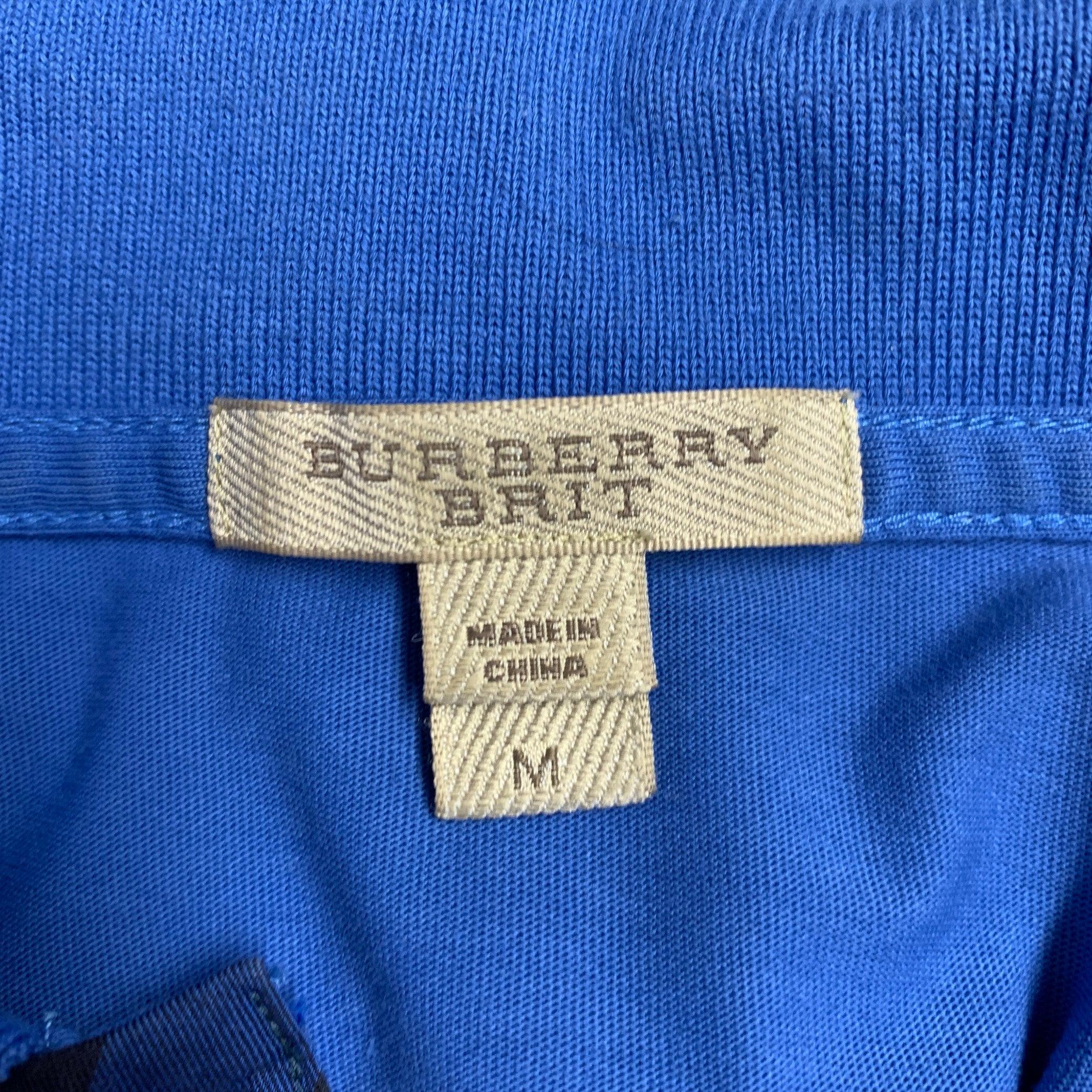 Men's BURBERRY BRIT Size M Blue Contrast Trim Cotton Short Sleeve Polo For Sale