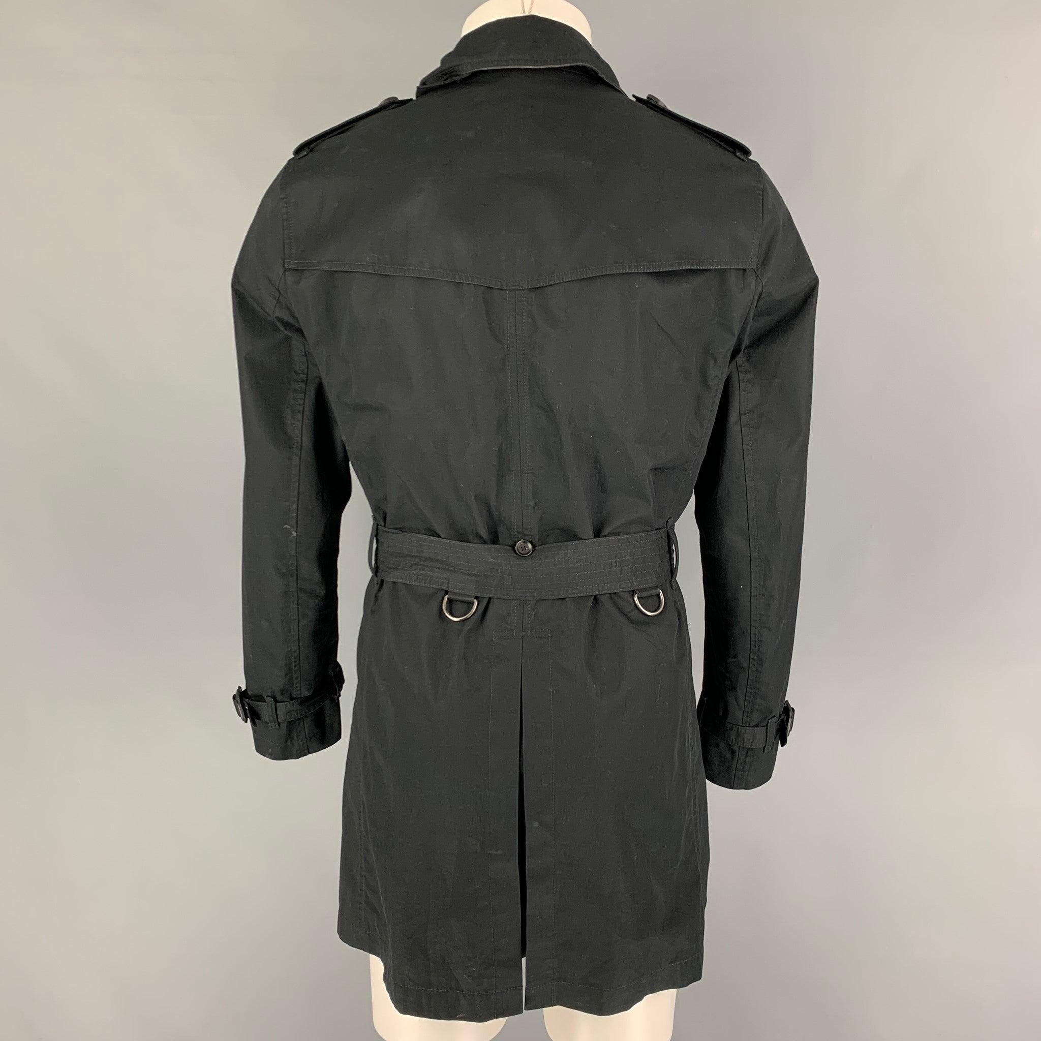 Men's BURBERRY BRIT Size S Black Cotton Belted Trenchcoat For Sale