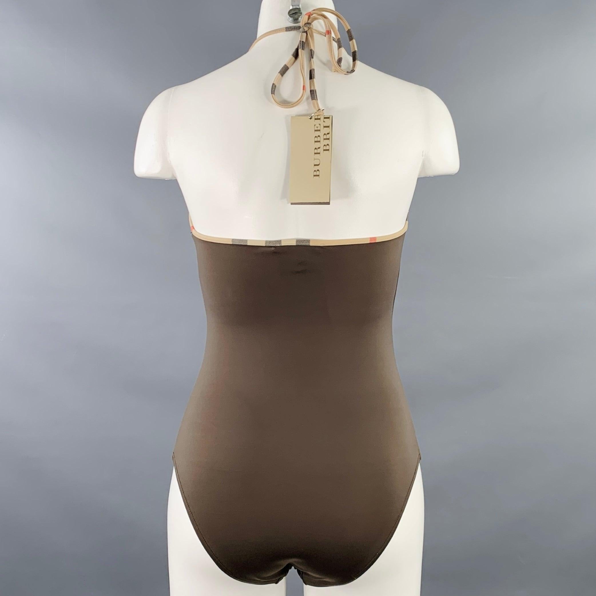 Black BURBERRY BRIT Size S Brown Beige Polyamide Blend Contrast Trim Swimsuit For Sale
