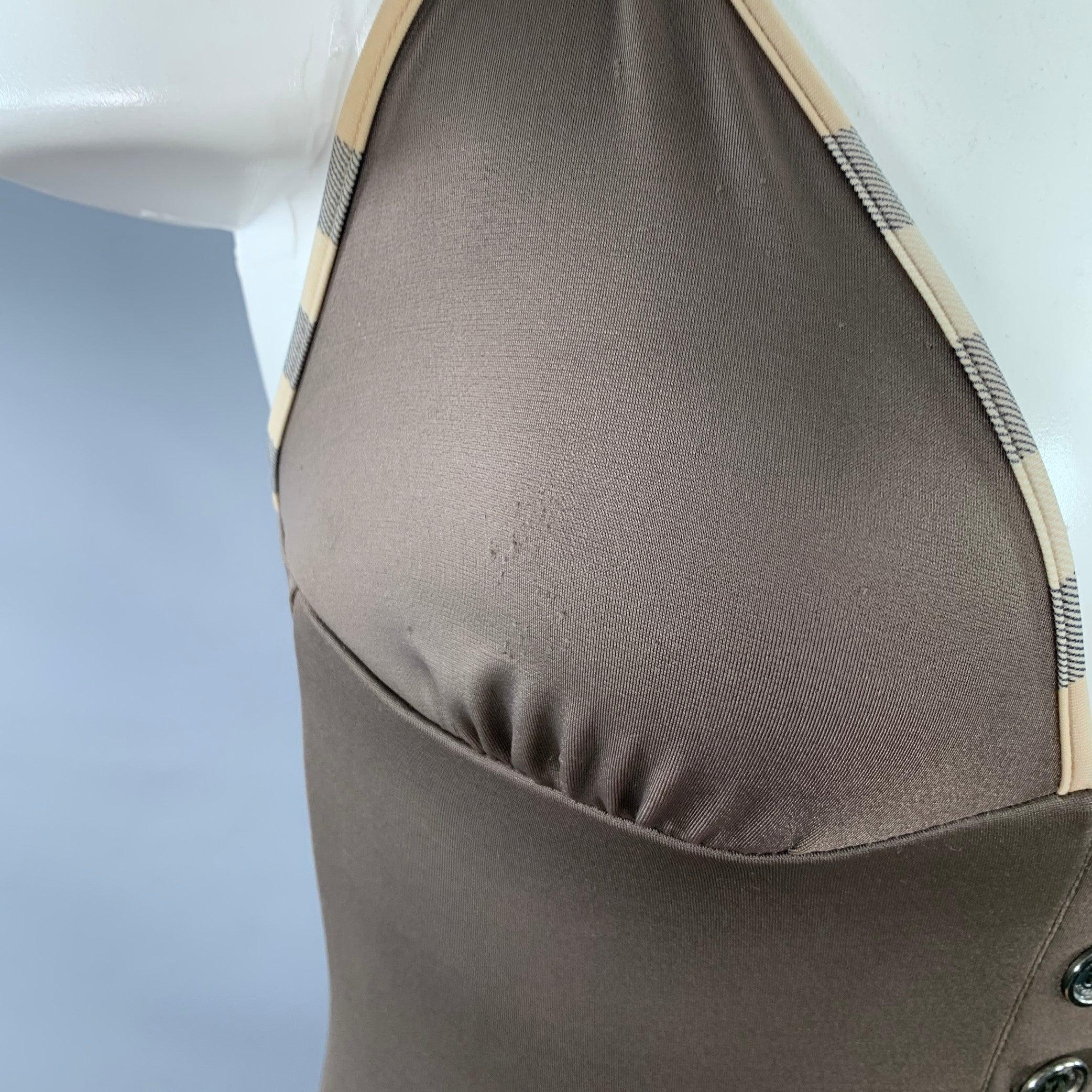 BURBERRY BRIT Size S Brown Beige Polyamide Blend Contrast Trim Swimsuit In Good Condition For Sale In San Francisco, CA