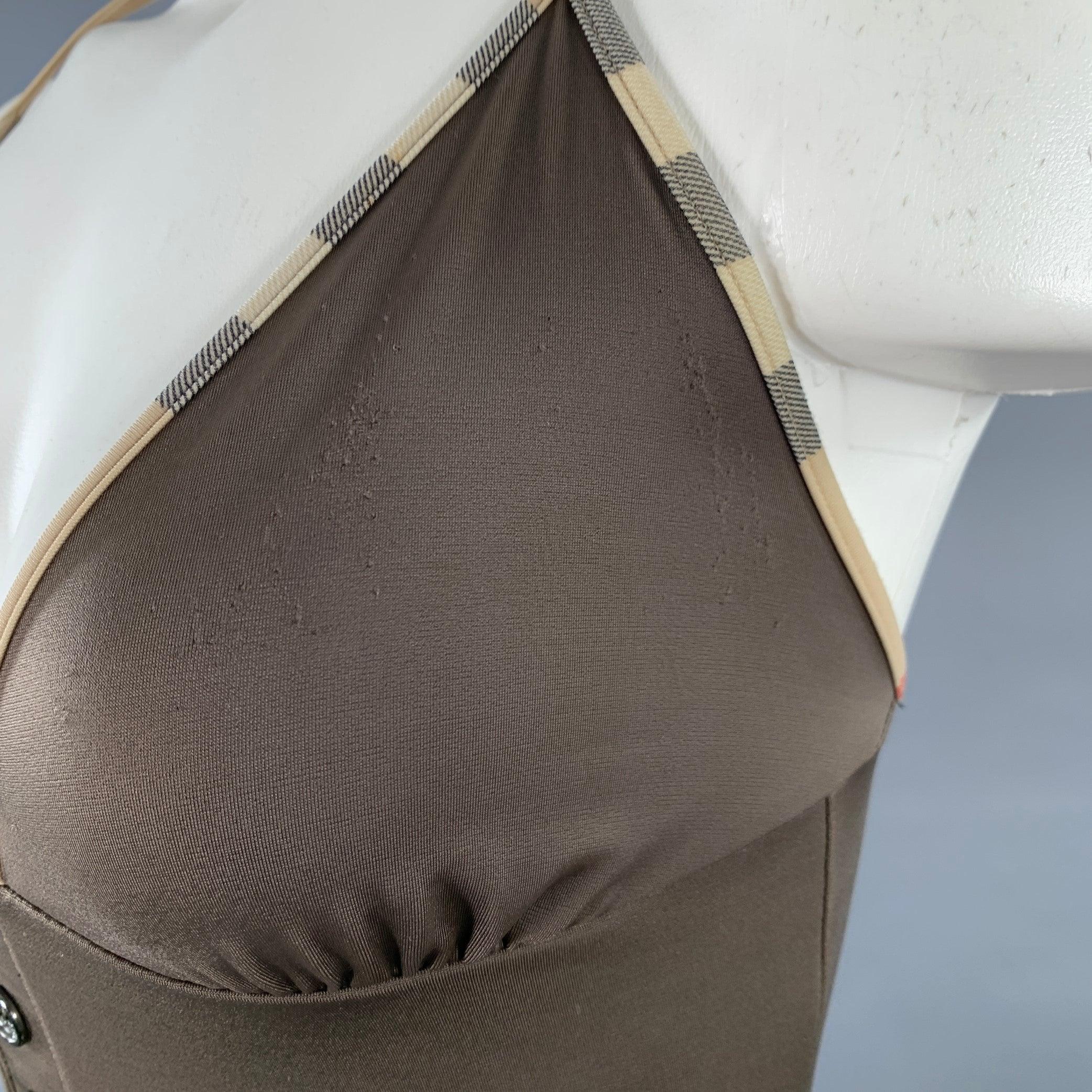 Women's BURBERRY BRIT Size S Brown Beige Polyamide Blend Contrast Trim Swimsuit For Sale
